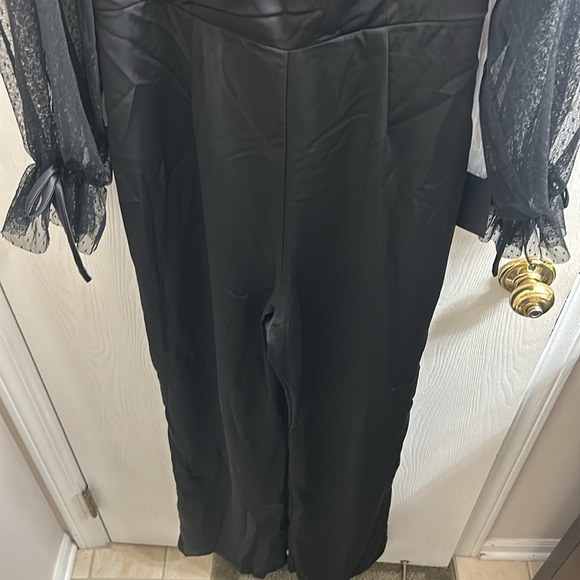 lulu’s Modern Black Satin Mesh Long Sleeve Bustier Jumpsuit - Picture 5 of 8